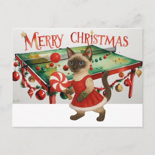 Ping Pong Kerstthema voor Siamese Kattenliefhebber Feestdagenkaart (Voorkant)