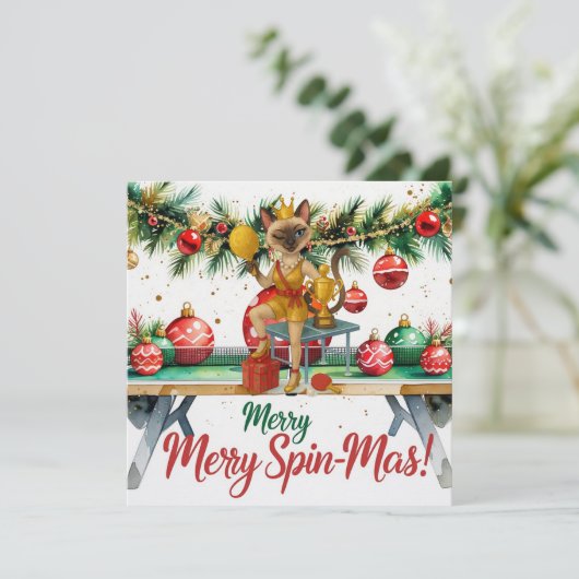 Ping Pong Kerstthema voor Siamese Kattenliefhebber Feestdagenkaart (Staand voorkant)