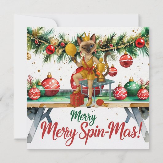 Ping Pong Kerstthema voor Siamese Kattenliefhebber Feestdagenkaart (Voorkant)