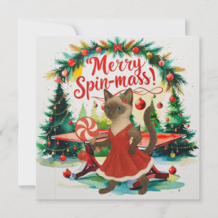 Ping Pong Kerstthema voor Siamese Kattenliefhebber Feestdagenkaart