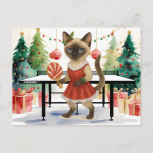 Ping Pong Kerstthema voor Siamese Kattenliefhebber Feestdagenkaart