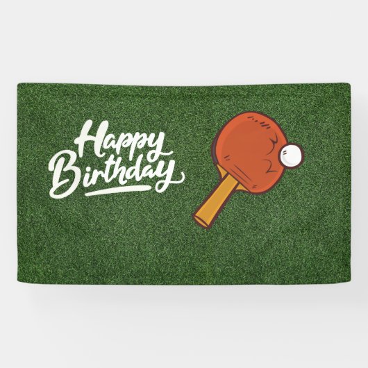Ping Pong op groen gras Happy Birthday Spandoek (Horizontaal)
