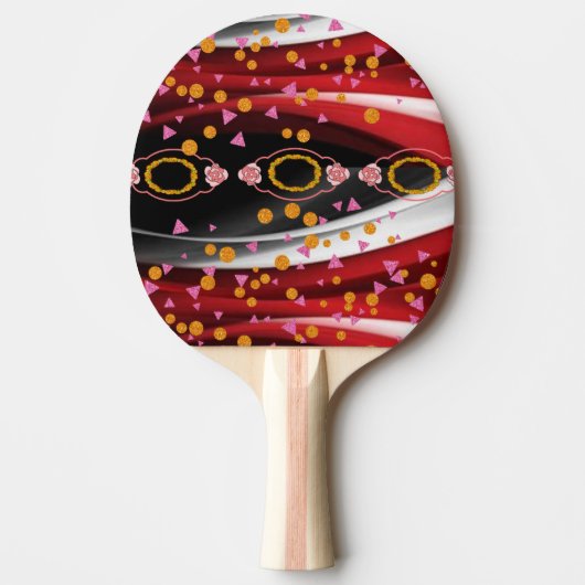 Ping Pong Paddle Abstract Rood Wit Zwart Tafeltennisbatje (Voorkant)