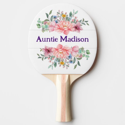 Ping Pong Paddle Bloemen Roze Pastel Tafeltennisbatje (Voorkant)