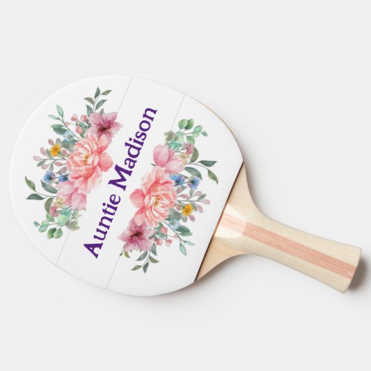 Ping Pong Paddle Bloemen Roze Pastel Tafeltennisbatje (Zijkant)
