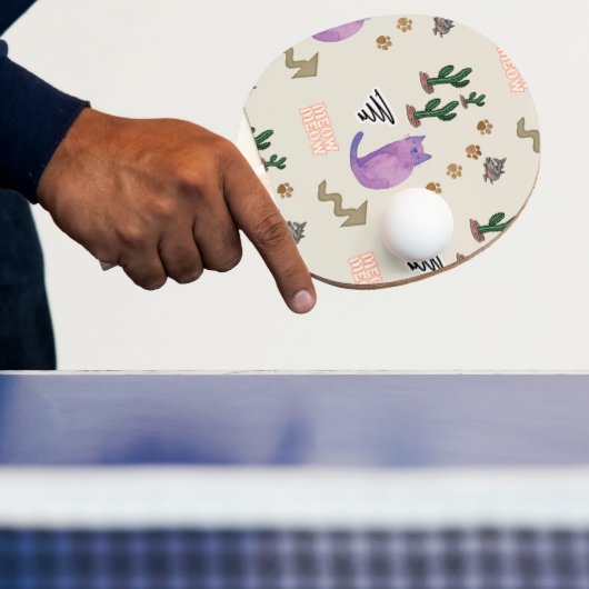 Ping Pong Paddle Kat Vissen Paws Cactus Meow Tafeltennisbatje (Insitu)