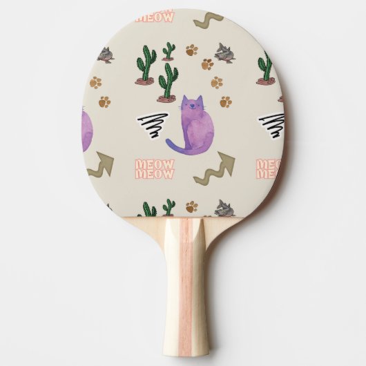 Ping Pong Paddle Kat Vissen Paws Cactus Meow Tafeltennisbatje (Voorkant)