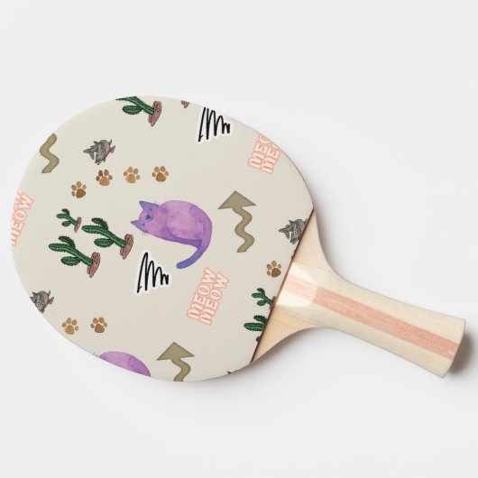 Ping Pong Paddle Kat Vissen Paws Cactus Meow Tafeltennisbatje (Zijkant)