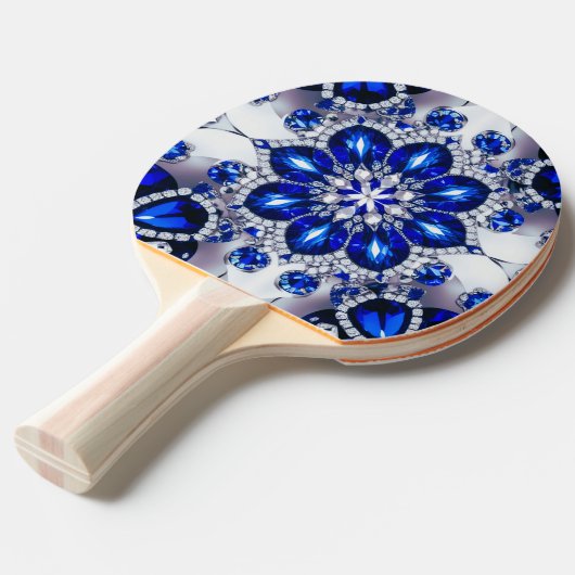 Ping pong paddle met blauw witte kleuren tafeltennisbatje (Voorkant Gekanteld)