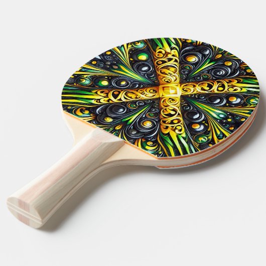 Ping pong paddle met Jamaicaanse kleuren Tafeltennisbatje (Voorkant Gekanteld)
