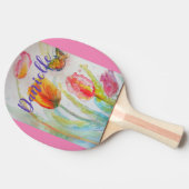 Ping Pong Paddle Pink Tulip Floral Waterverf Tafeltennisbatje (Zijkant)