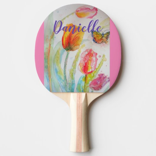 Ping Pong Paddle Pink Tulip Floral Waterverf Tafeltennisbatje (Voorkant)
