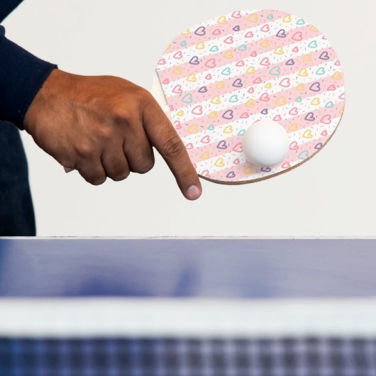 Ping Pong Paddle Pink & White Stripe Hearts Tafeltennisbatje (Insitu)