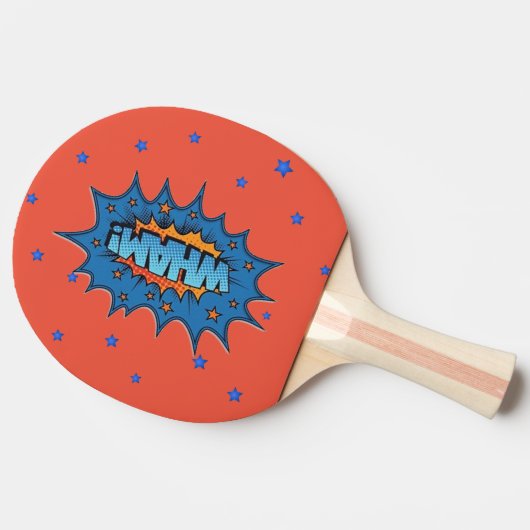 Ping Pong Paddle - Pop Art Wham Blue Oranje Tafeltennisbatje (Achterkant)