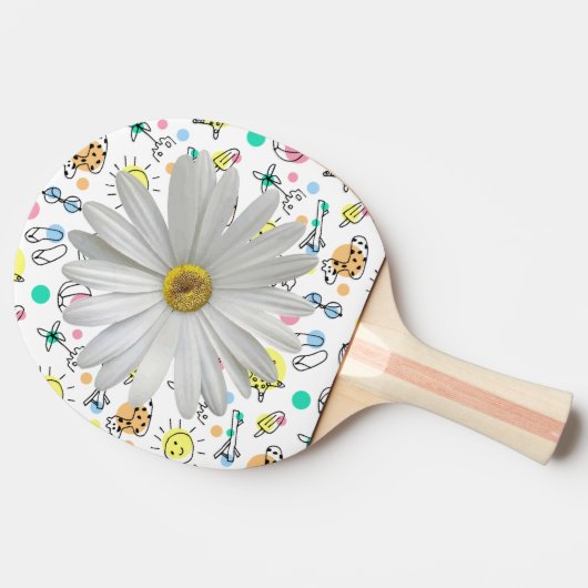 Ping Pong Paddle Witte Daisy Bloemen Tafeltennisbatje (Zijkant)