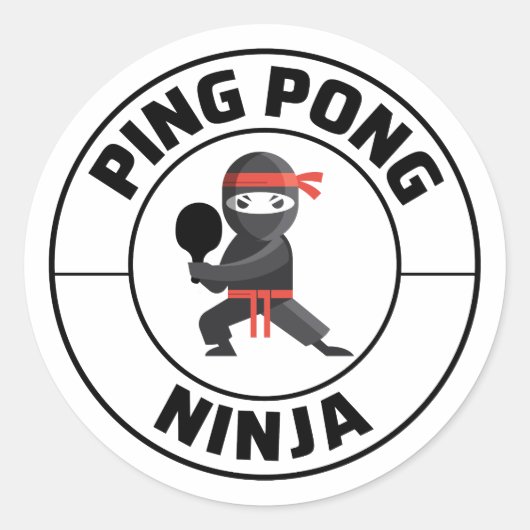 Ping Pong Player Table Tennis Coach Ninja Ronde Sticker (Voorkant)