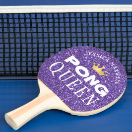PING PONG QUEEN Gepersonaliseerde Paarse Glitter Tafeltennisbatje