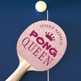 PING PONG QUEEN gepersonaliseerde roze glitter Tafeltennisbatje
