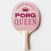 PING PONG QUEEN gepersonaliseerde roze glitter Tafeltennisbatje (Voorkant)