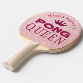 PING PONG QUEEN gepersonaliseerde roze glitter Tafeltennisbatje (Voorkant Gekanteld)