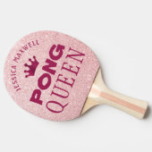 PING PONG QUEEN gepersonaliseerde roze glitter Tafeltennisbatje (Zijkant)