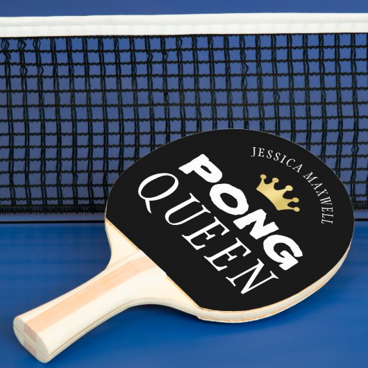PING PONG QUEEN Name Editable Black 2-Sided Tafeltennisbatje (Insitu)