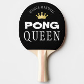 PING PONG QUEEN Name Editable Black 2-Sided Tafeltennisbatje (Voorkant)