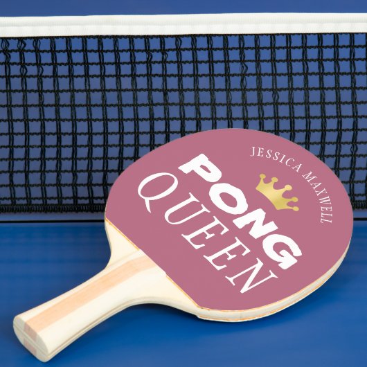 PING PONG QUEEN Name Editable Roos Gold 2 Sided Tafeltennisbatje (Insitu)