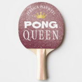 PING PONG QUEEN Personalized Roos Gold Glitter Tafeltennisbatje (Voorkant)