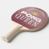 PING PONG QUEEN Personalized Roos Gold Glitter Tafeltennisbatje (Voorkant Gekanteld)