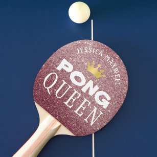 PING PONG QUEEN Personalized Roos Gold Glitter Tafeltennisbatje