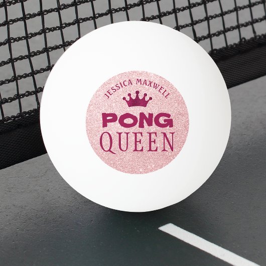 PING PONG QUEEN Pink Glitter Naam Pingpongbal