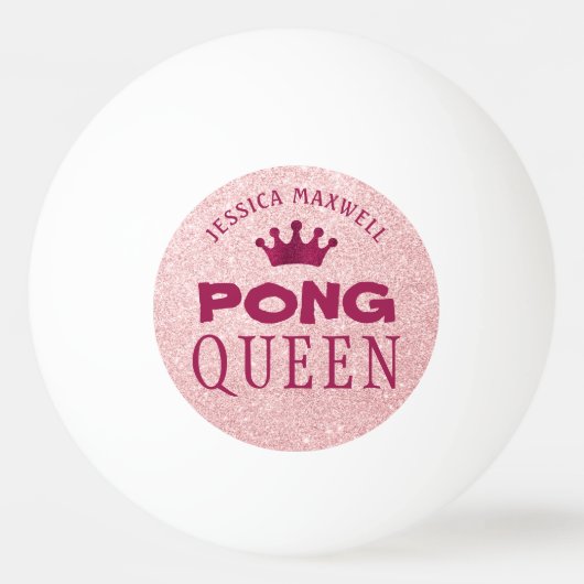 PING PONG QUEEN Pink Glitter Naam Pingpongbal (Voorkant)