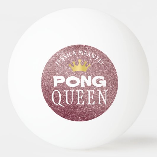 PING PONG QUEEN Roos Gold Glitter Naam Pingpongbal (Achterkant)
