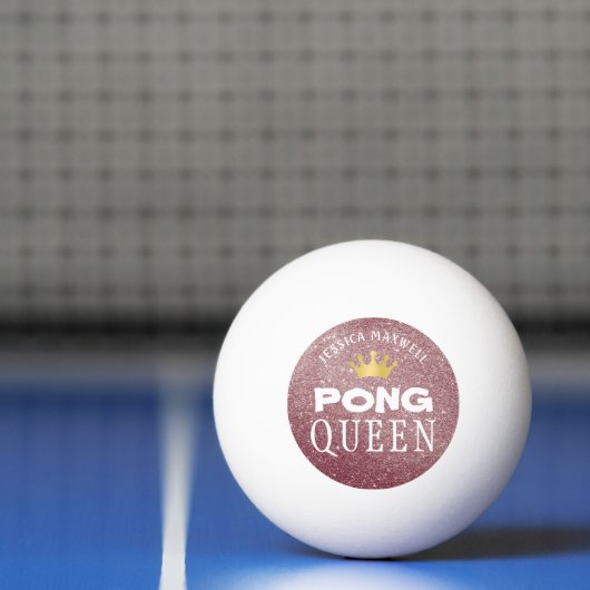 PING PONG QUEEN Roos Gold Glitter Naam Pingpongbal (Net)