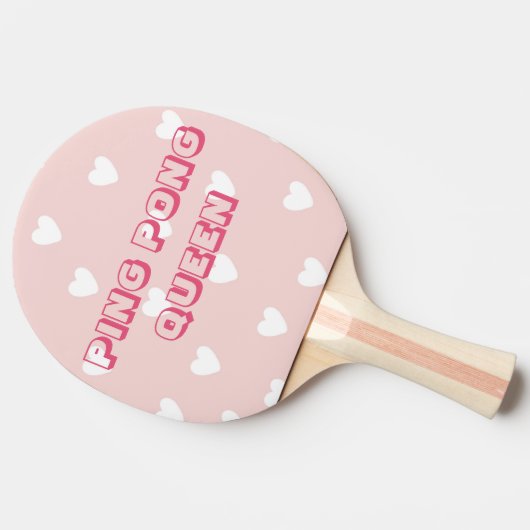 Ping Pong Queen - Schattige Blush Roze & Witte Har Tafeltennisbatje (Zijkant)