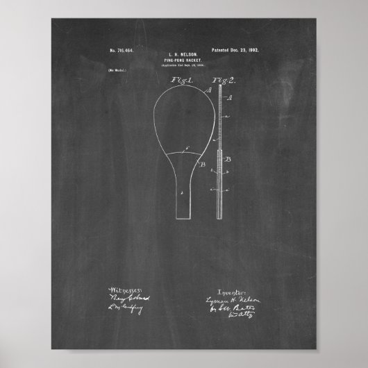 Ping-pong Racket Patent - Chalkboard Poster (Voorkant)