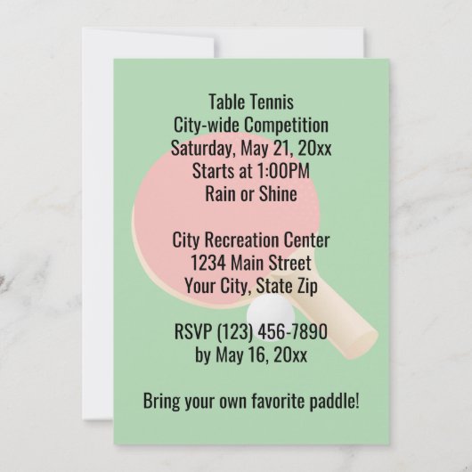 Ping Pong Table Tennis Design Kaart (Achterkant)