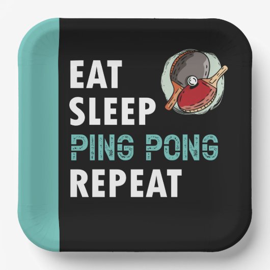 Ping pong Table Tennis Eat Sleep Zwart herhalen Papieren Bordje (Voorkant)