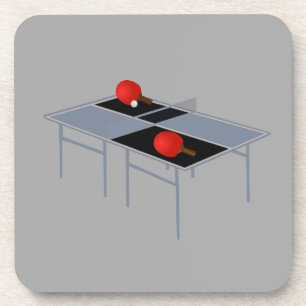 Ping pong tafel met vleermuizen en bal, bier onderzetter