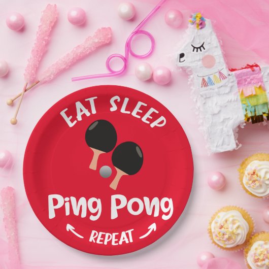 Ping Pong Tafeltennis eten slaap herhalen Papieren Bordje (Feest)