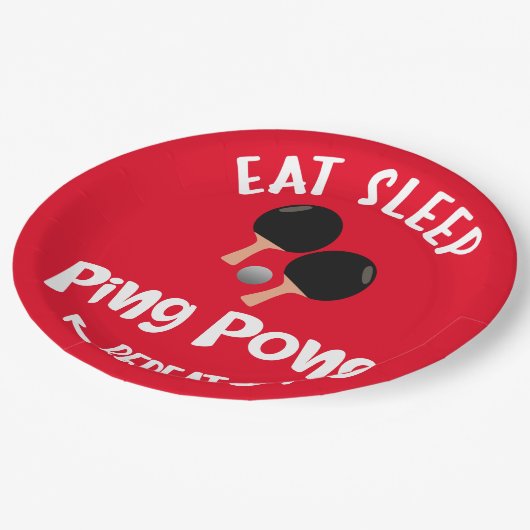Ping Pong Tafeltennis eten slaap herhalen Papieren Bordje (Gekanteld)
