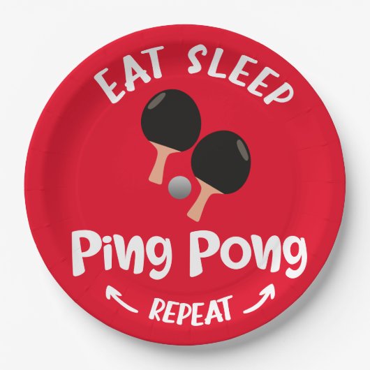 Ping Pong Tafeltennis eten slaap herhalen Papieren Bordje (Voorkant)