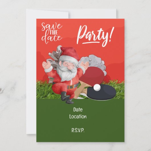 Ping Pong Tafeltennis Kerstmis met de Kerstman Kaart (Voorkant)