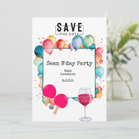 Ping Pong verjaardagsfeestje Save date Kaart (Staand voorkant)