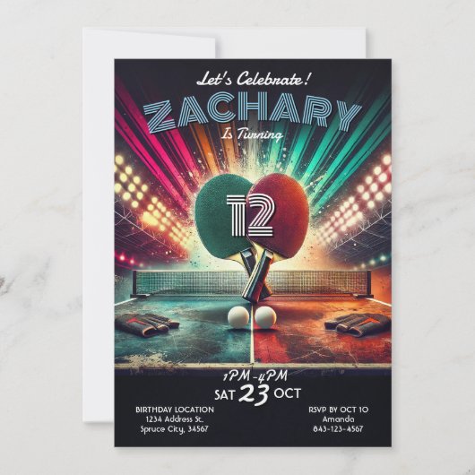 Ping Pong verjaardagsuitnodiging Kaart (Voorkant)
