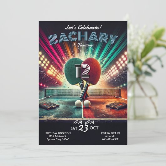 Ping Pong verjaardagsuitnodiging Kaart (Staand voorkant)