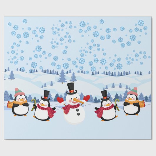 "Pingouin" Schattige Kerstmis Cadeaupapier (Vlak)