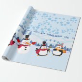 "Pingouin" Schattige Kerstmis Cadeaupapier (Uitgerold)