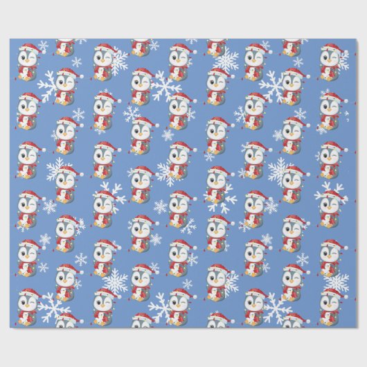 "Pingouin" Schattige kerstontwerp Cadeaupapier (Vlak)